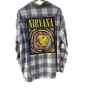 NIRVANA classic band tee upcycled flannel XXL